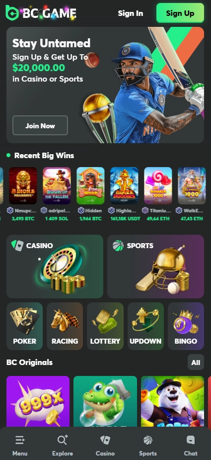 BC Game Mobile App Interface